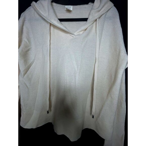 Women's 100% Extrafine Merino Wool Cream Hood Pullover Sweatshirt Quiet Luxury L - Picture 4 of 11